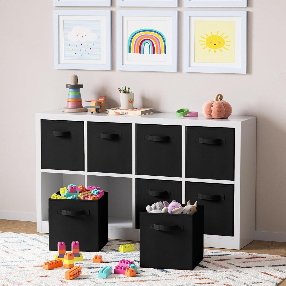 Set of 8 Foldable Fabric Storage Cube Bins | Collapsible Cloth Organizer Baskets Containers | Folding Nursery Closet Drawer | Features Dual Handles | More Beautiful Colors Available (Beige)
