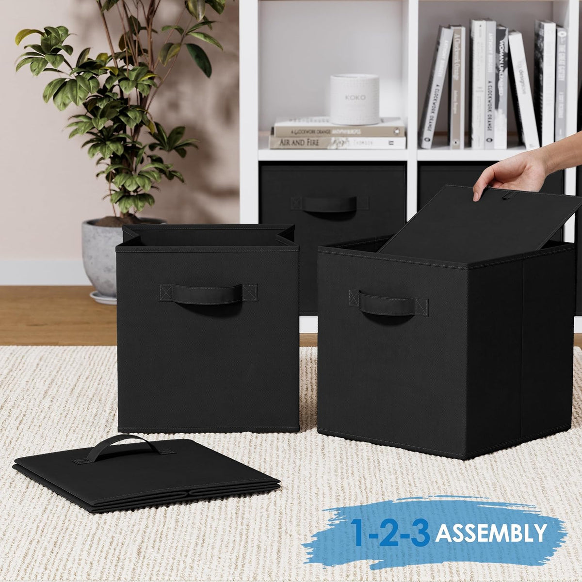 Set of 8 Foldable Fabric Storage Cube Bins | Collapsible Cloth Organizer Baskets Containers | Folding Nursery Closet Drawer | Features Dual Handles | More Beautiful Colors Available (Beige)