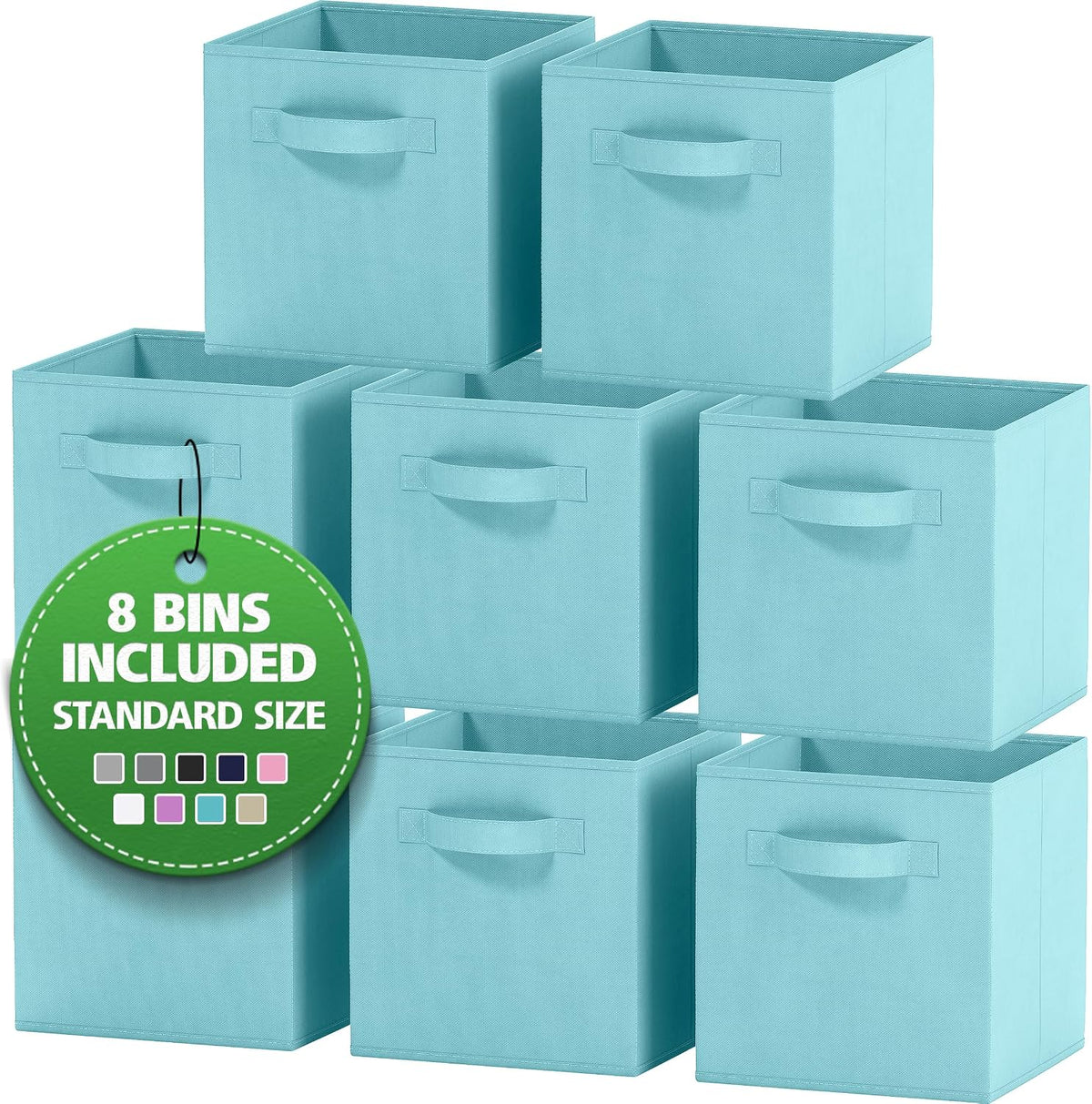 Set of 8 Foldable Fabric Storage Cube Bins | Collapsible Cloth Organizer Baskets Containers | Folding Nursery Closet Drawer | Features Dual Handles | More Beautiful Colors Available (Beige)