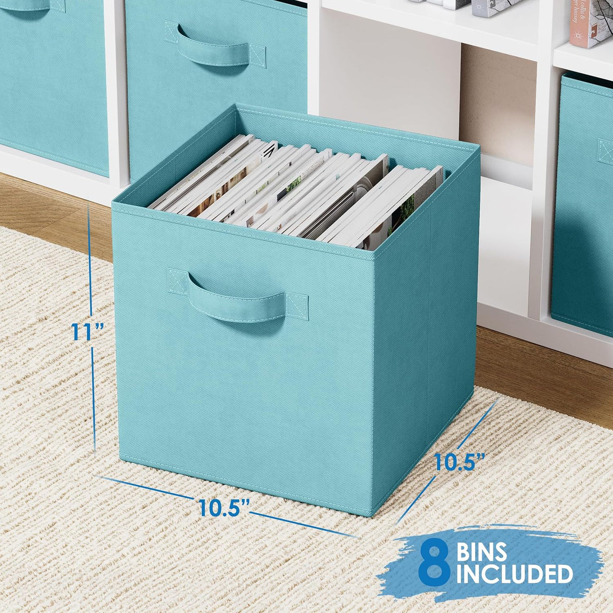 Set of 8 Foldable Fabric Storage Cube Bins | Collapsible Cloth Organizer Baskets Containers | Folding Nursery Closet Drawer | Features Dual Handles | More Beautiful Colors Available (Beige)