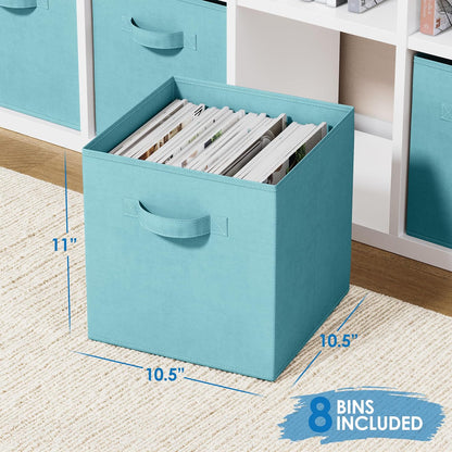 Set of 8 Foldable Fabric Storage Cube Bins | Collapsible Cloth Organizer Baskets Containers | Folding Nursery Closet Drawer | Features Dual Handles | More Beautiful Colors Available (Beige)