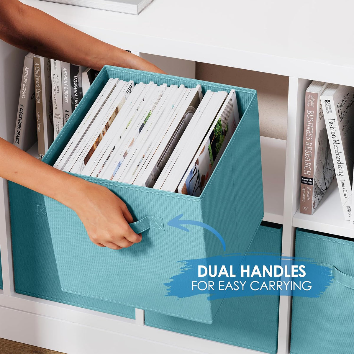 Set of 8 Foldable Fabric Storage Cube Bins | Collapsible Cloth Organizer Baskets Containers | Folding Nursery Closet Drawer | Features Dual Handles | More Beautiful Colors Available (Beige)
