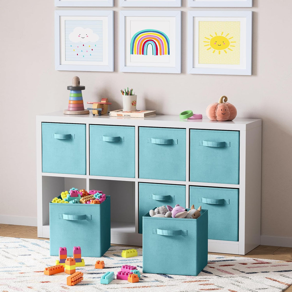 Set of 8 Foldable Fabric Storage Cube Bins | Collapsible Cloth Organizer Baskets Containers | Folding Nursery Closet Drawer | Features Dual Handles | More Beautiful Colors Available (Beige)