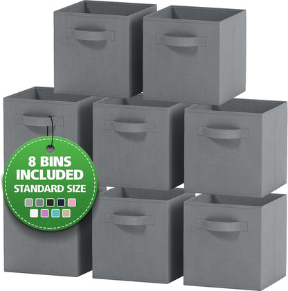 Set of 8 Foldable Fabric Storage Cube Bins | Collapsible Cloth Organizer Baskets Containers | Folding Nursery Closet Drawer | Features Dual Handles | More Beautiful Colors Available (Beige)
