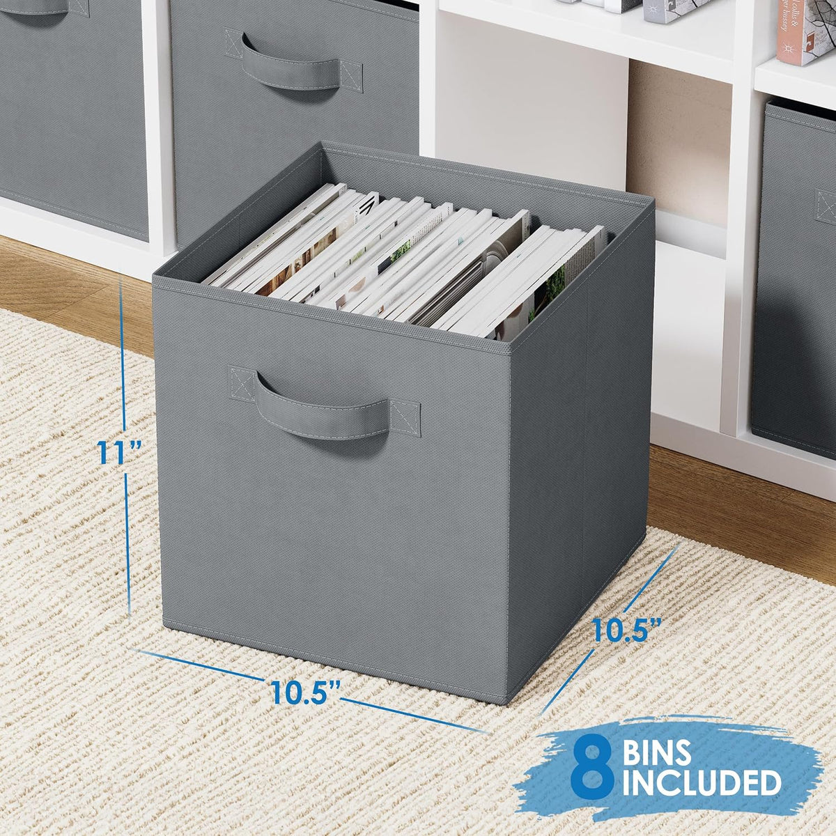 Set of 8 Foldable Fabric Storage Cube Bins | Collapsible Cloth Organizer Baskets Containers | Folding Nursery Closet Drawer | Features Dual Handles | More Beautiful Colors Available (Beige)