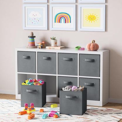 Set of 8 Foldable Fabric Storage Cube Bins | Collapsible Cloth Organizer Baskets Containers | Folding Nursery Closet Drawer | Features Dual Handles | More Beautiful Colors Available (Beige)