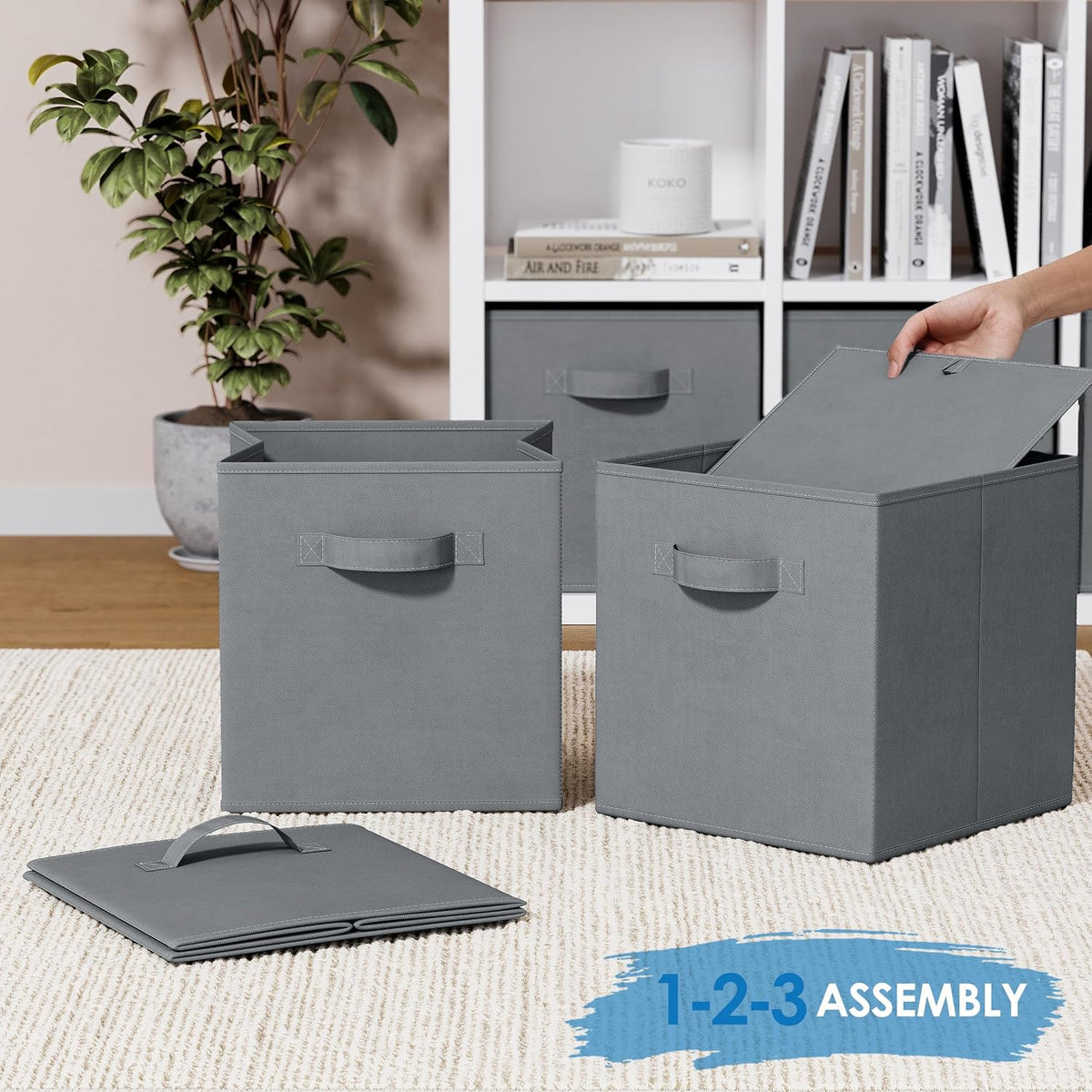 Set of 8 Foldable Fabric Storage Cube Bins | Collapsible Cloth Organizer Baskets Containers | Folding Nursery Closet Drawer | Features Dual Handles | More Beautiful Colors Available (Beige)