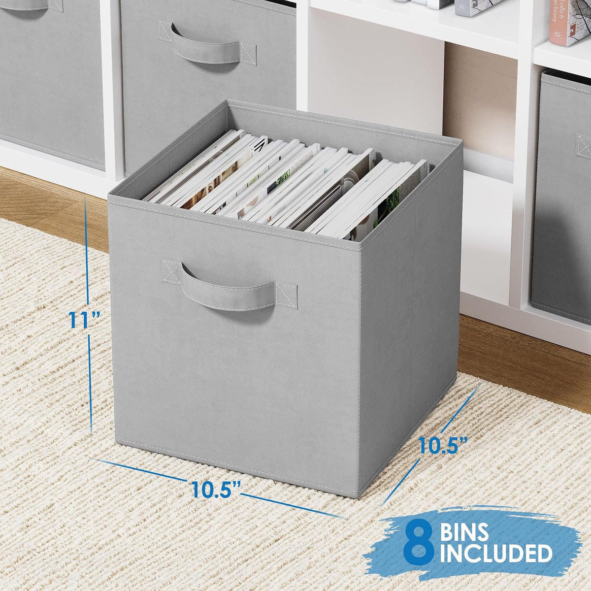 Set of 8 Foldable Fabric Storage Cube Bins | Collapsible Cloth Organizer Baskets Containers | Folding Nursery Closet Drawer | Features Dual Handles | More Beautiful Colors Available (Beige)