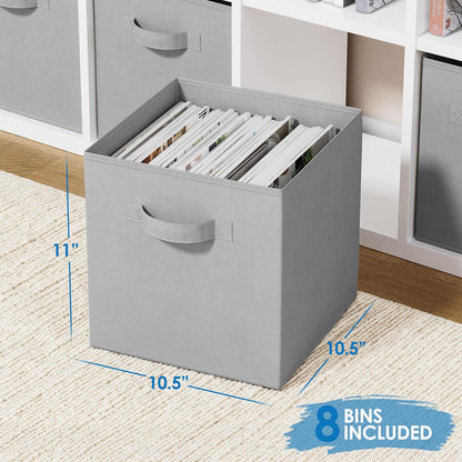Set of 8 Foldable Fabric Storage Cube Bins | Collapsible Cloth Organizer Baskets Containers | Folding Nursery Closet Drawer | Features Dual Handles | More Beautiful Colors Available (Beige)