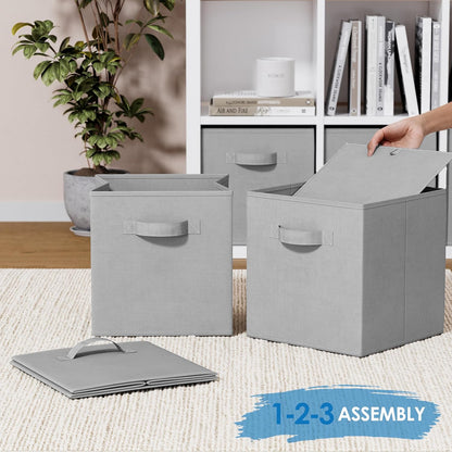 Set of 8 Foldable Fabric Storage Cube Bins | Collapsible Cloth Organizer Baskets Containers | Folding Nursery Closet Drawer | Features Dual Handles | More Beautiful Colors Available (Beige)