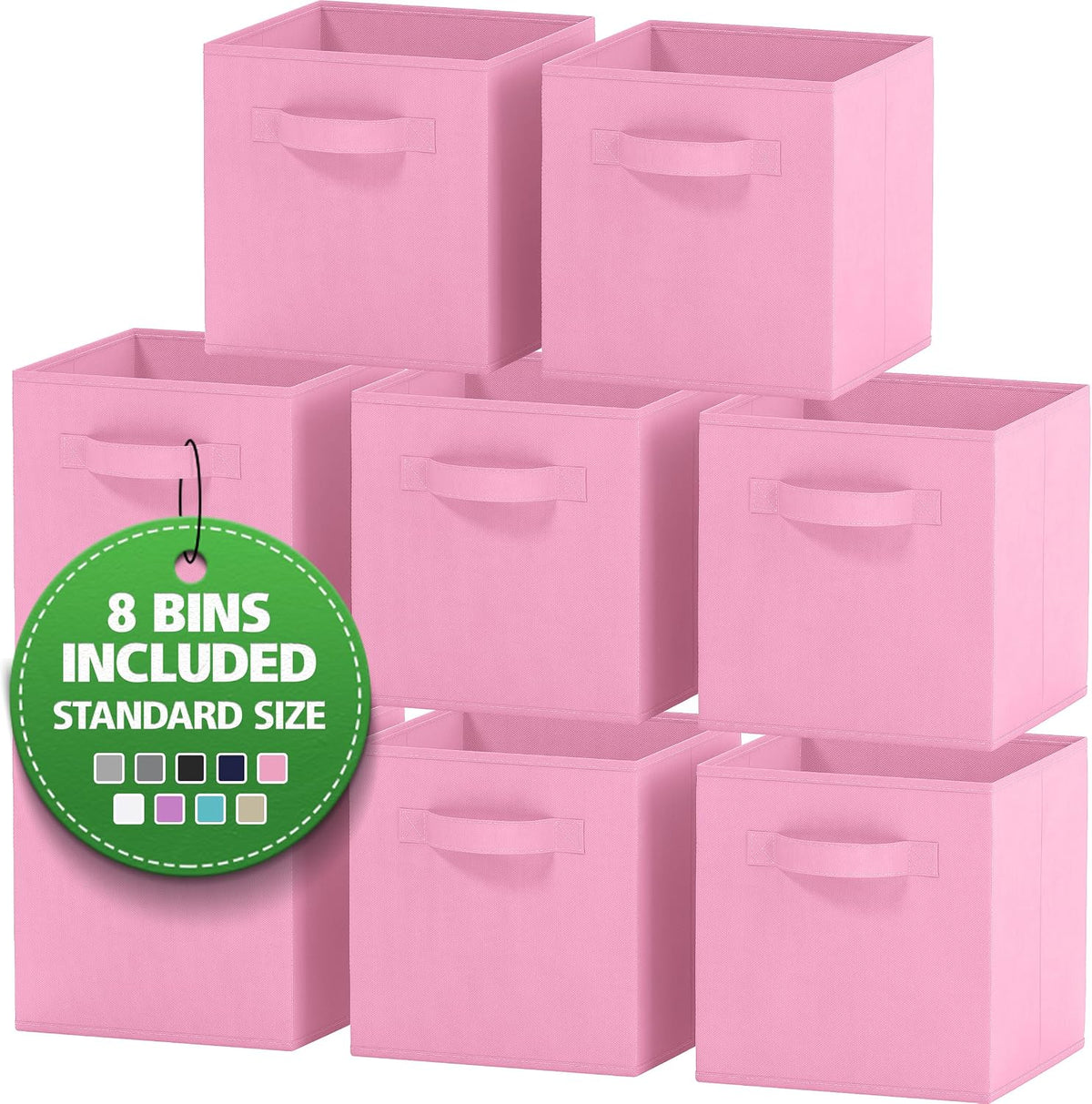 Set of 8 Foldable Fabric Storage Cube Bins | Collapsible Cloth Organizer Baskets Containers | Folding Nursery Closet Drawer | Features Dual Handles | More Beautiful Colors Available (Beige)