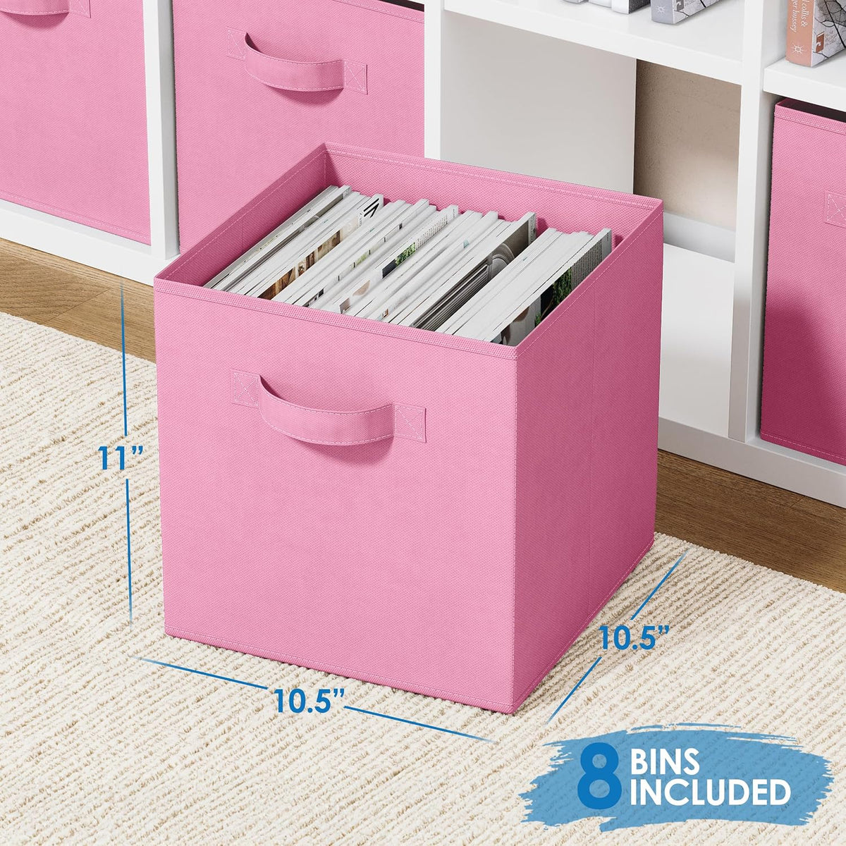 Set of 8 Foldable Fabric Storage Cube Bins | Collapsible Cloth Organizer Baskets Containers | Folding Nursery Closet Drawer | Features Dual Handles | More Beautiful Colors Available (Beige)