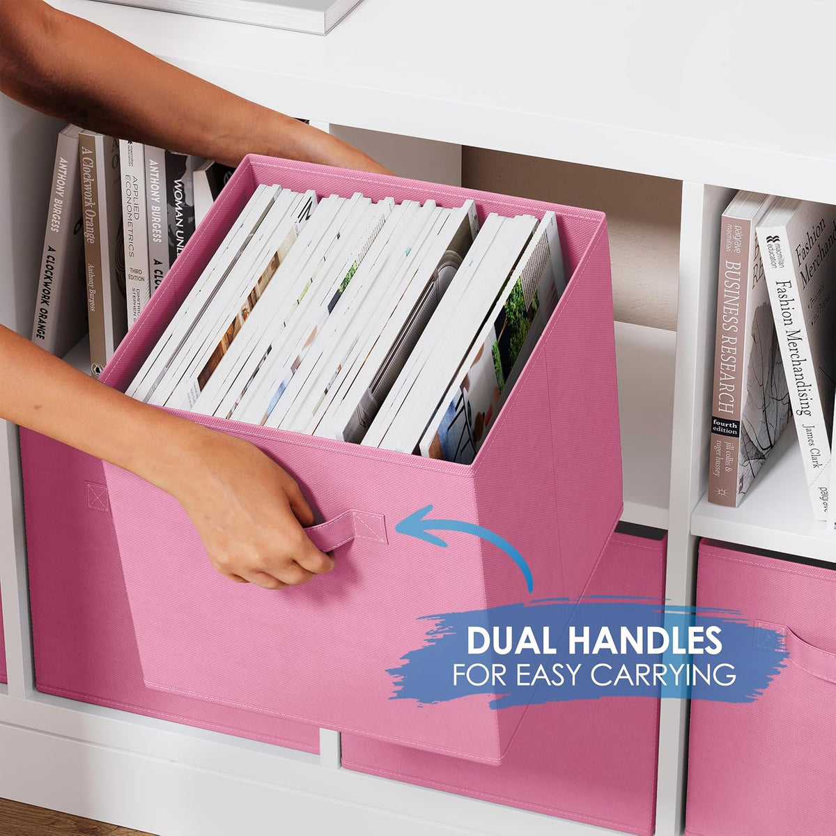 Set of 8 Foldable Fabric Storage Cube Bins | Collapsible Cloth Organizer Baskets Containers | Folding Nursery Closet Drawer | Features Dual Handles | More Beautiful Colors Available (Beige)