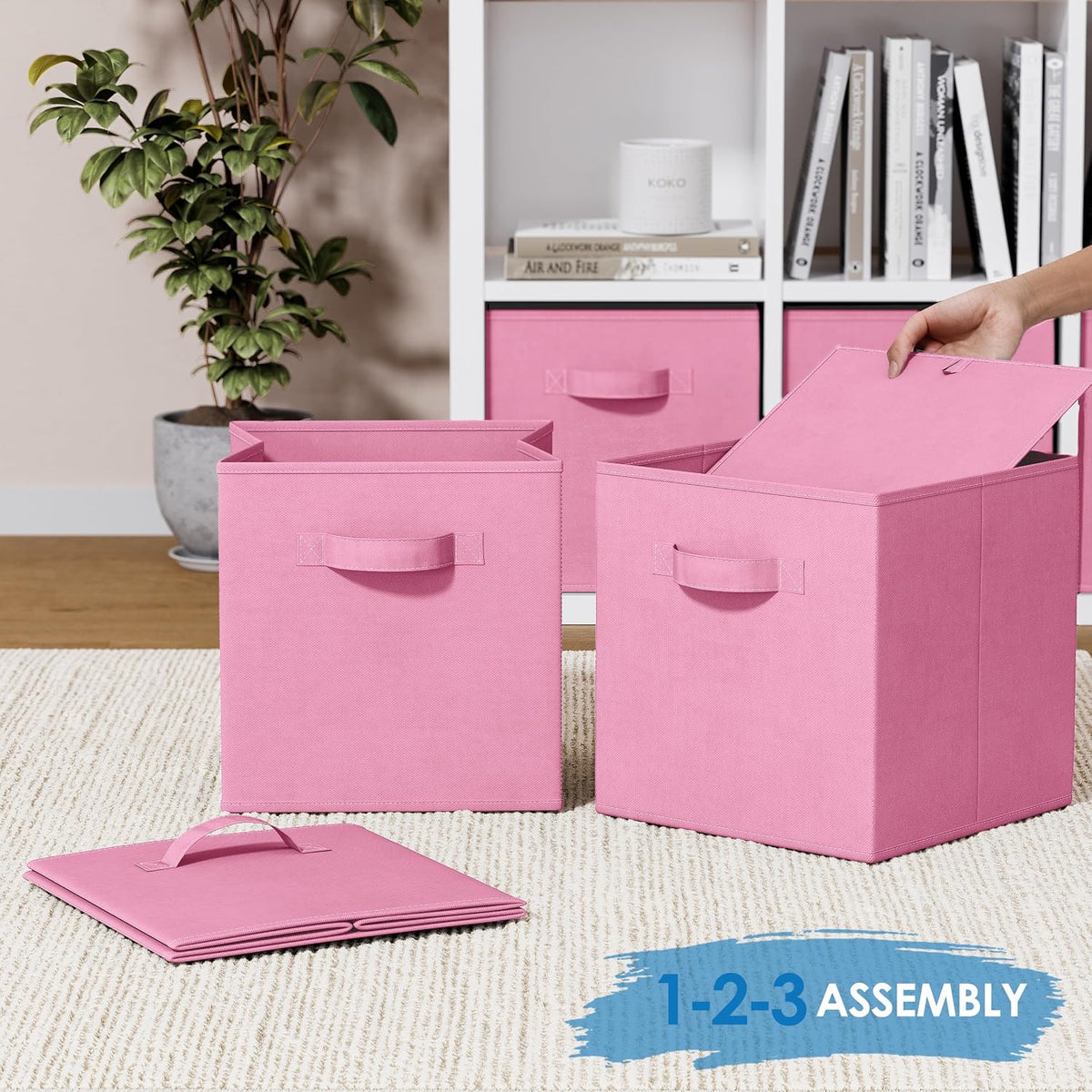 Set of 8 Foldable Fabric Storage Cube Bins | Collapsible Cloth Organizer Baskets Containers | Folding Nursery Closet Drawer | Features Dual Handles | More Beautiful Colors Available (Beige)