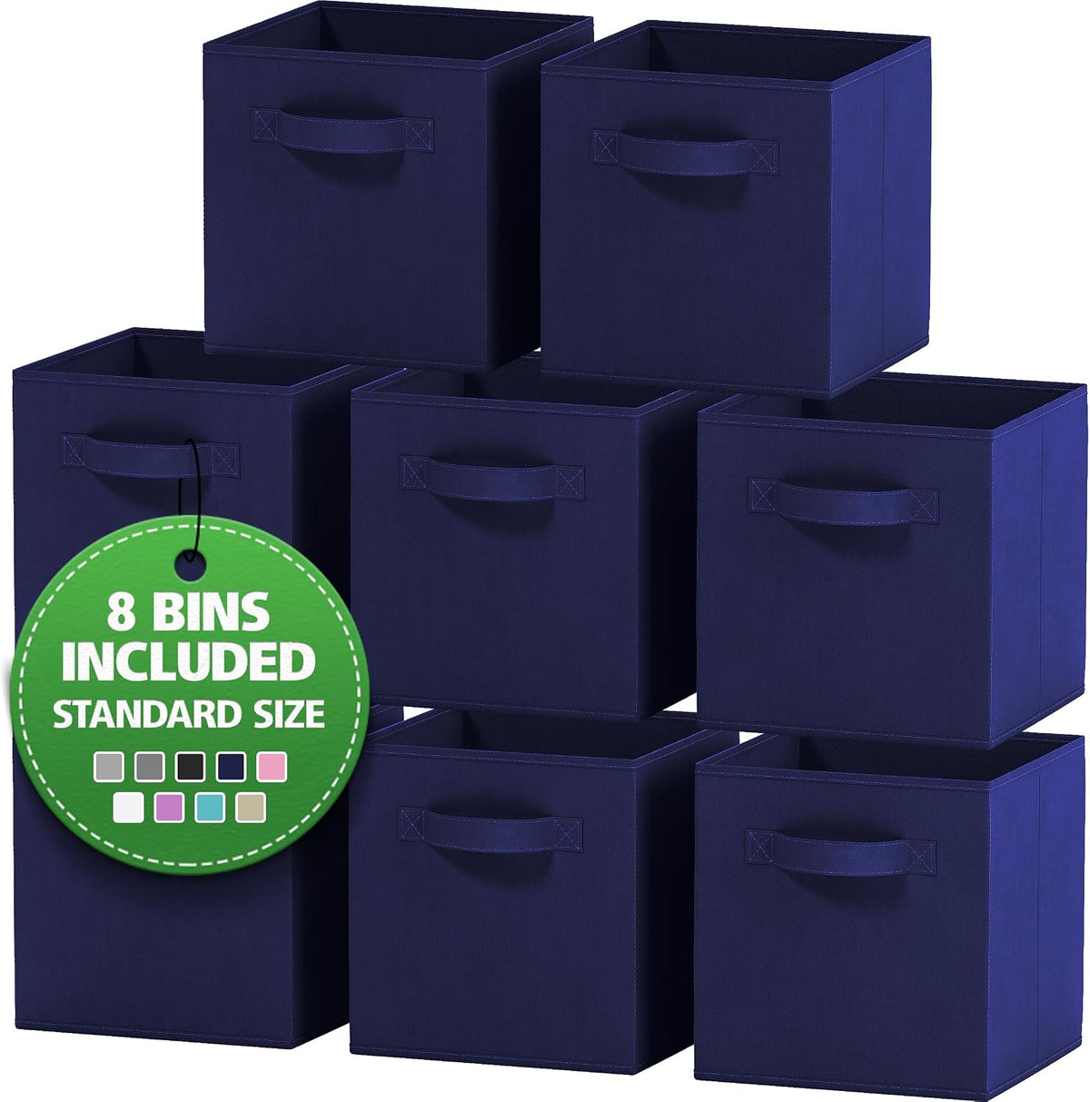 Set of 8 Foldable Fabric Storage Cube Bins | Collapsible Cloth Organizer Baskets Containers | Folding Nursery Closet Drawer | Features Dual Handles | More Beautiful Colors Available (Beige)