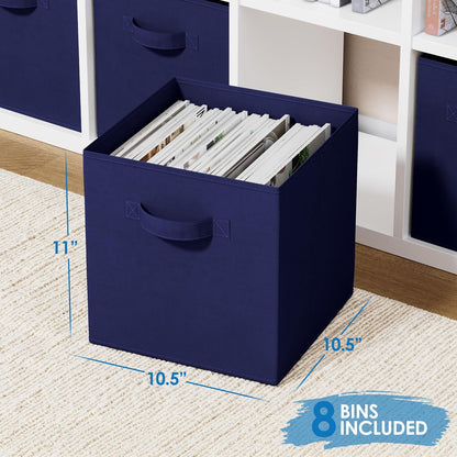 Set of 8 Foldable Fabric Storage Cube Bins | Collapsible Cloth Organizer Baskets Containers | Folding Nursery Closet Drawer | Features Dual Handles | More Beautiful Colors Available (Beige)