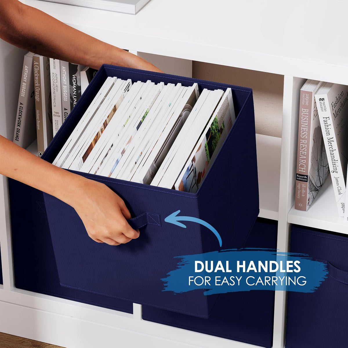 Set of 8 Foldable Fabric Storage Cube Bins | Collapsible Cloth Organizer Baskets Containers | Folding Nursery Closet Drawer | Features Dual Handles | More Beautiful Colors Available (Beige)