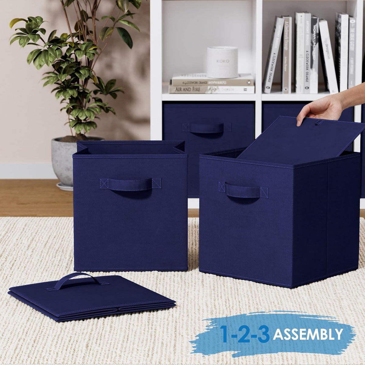 Set of 8 Foldable Fabric Storage Cube Bins | Collapsible Cloth Organizer Baskets Containers | Folding Nursery Closet Drawer | Features Dual Handles | More Beautiful Colors Available (Beige)