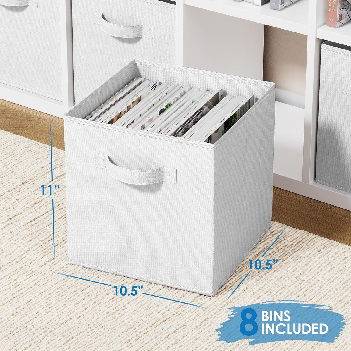 Set of 8 Foldable Fabric Storage Cube Bins | Collapsible Cloth Organizer Baskets Containers | Folding Nursery Closet Drawer | Features Dual Handles | More Beautiful Colors Available (Beige)
