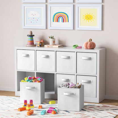 Set of 8 Foldable Fabric Storage Cube Bins | Collapsible Cloth Organizer Baskets Containers | Folding Nursery Closet Drawer | Features Dual Handles | More Beautiful Colors Available (Beige)