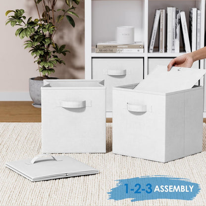 Set of 8 Foldable Fabric Storage Cube Bins | Collapsible Cloth Organizer Baskets Containers | Folding Nursery Closet Drawer | Features Dual Handles | More Beautiful Colors Available (Beige)
