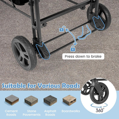 Wagon Stroller for 2 Kids, Foldable Side-Unzip Stroller Wagon with Adjustable Push/Pull Handle, Removable Canopy, Storage Bag, Harness & All-Terrain Wheels for Zoo, Beach & Travel (Gray)