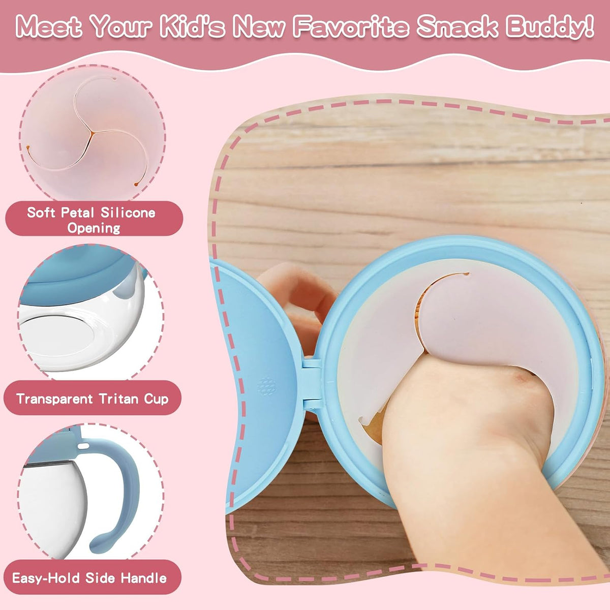 2 Pack 12.3 Oz Snack Cups for Toddlers Spill Proof Food Grade Tritan Baby Snack Container with Cute Frog Lid and Handle PVC Free Kids Snack Catcher Fit for On-the-Go (Green & Purple)