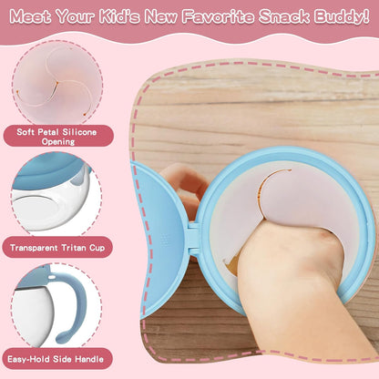 2 Pack 12.3 Oz Snack Cups for Toddlers Spill Proof Food Grade Tritan Baby Snack Container with Cute Frog Lid and Handle PVC Free Kids Snack Catcher Fit for On-the-Go (Green & Purple)