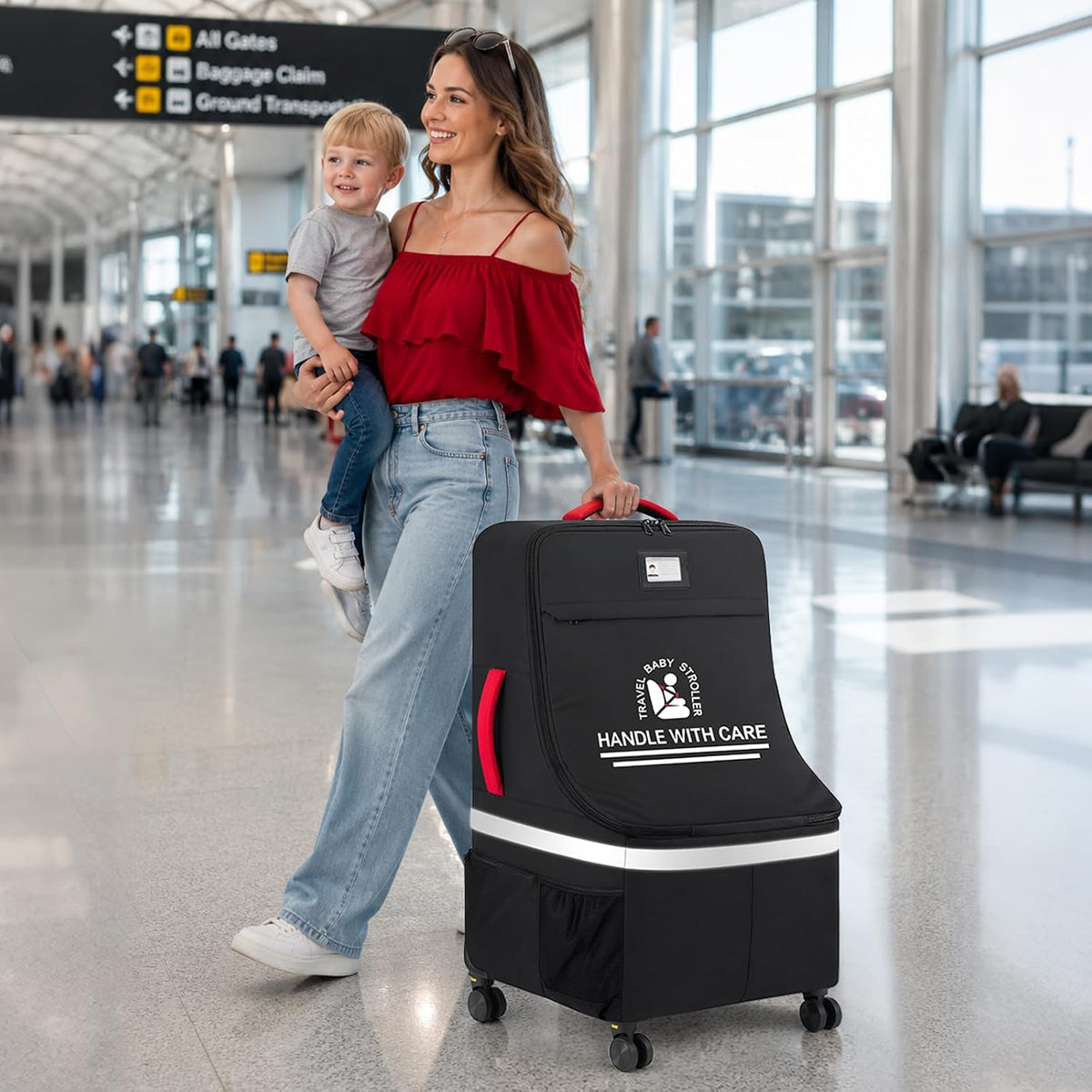 Padded Car Seat Travel Bag for Airplane with Spinner Wheels