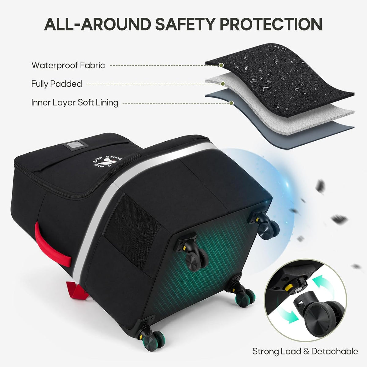 Padded Car Seat Travel Bag for Airplane with Spinner Wheels