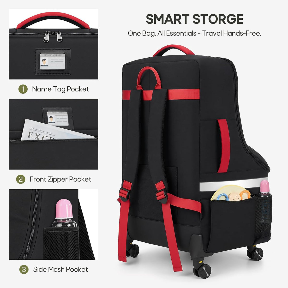 Padded Car Seat Travel Bag for Airplane with Spinner Wheels