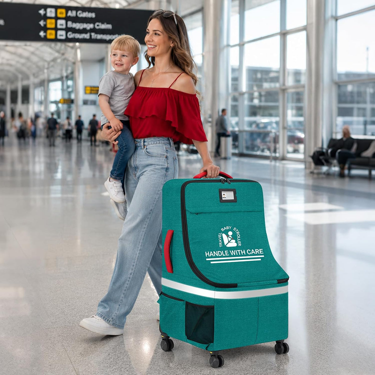 Padded Car Seat Travel Bag for Airplane with Spinner Wheels