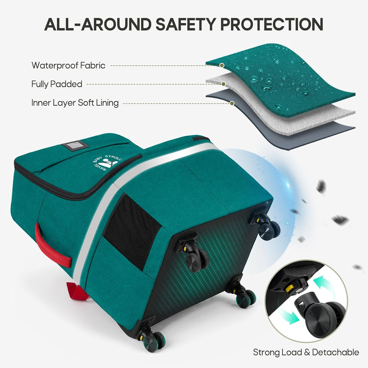 Padded Car Seat Travel Bag for Airplane with Spinner Wheels
