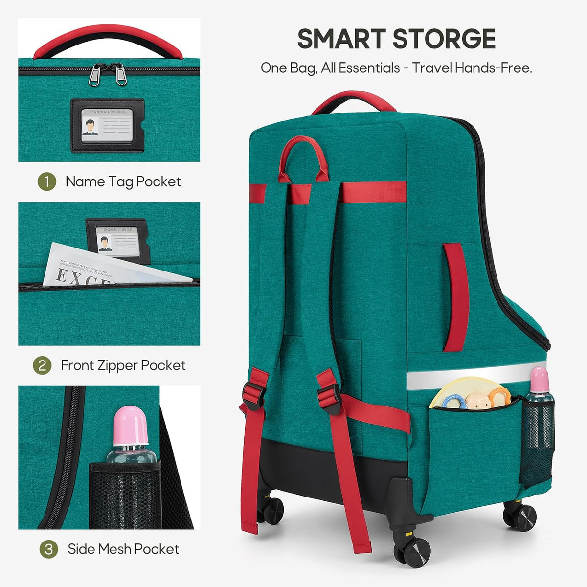 Padded Car Seat Travel Bag for Airplane with Spinner Wheels