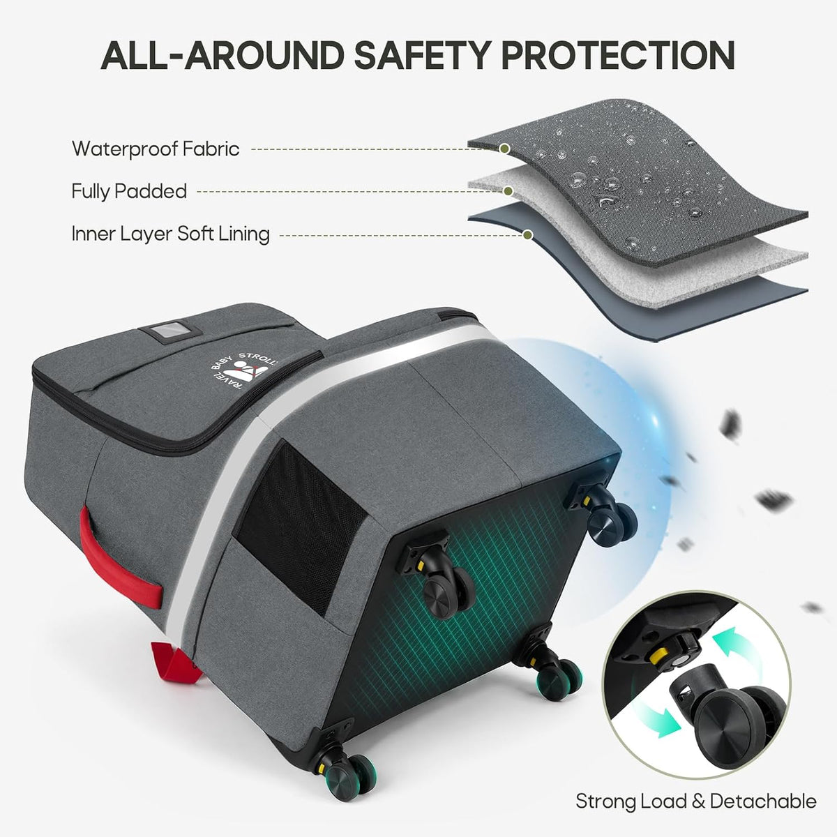 Padded Car Seat Travel Bag for Airplane with Spinner Wheels