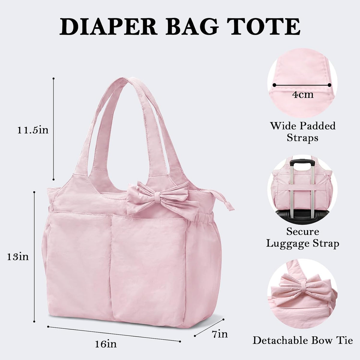 Diaper Bag Tote Hospital Bag Purse for Women, Large lightweight Baby Bag for Travel fits 40oz Tumbler for Travel,Nurse,Office with 13 pockets,changing pad,Pink