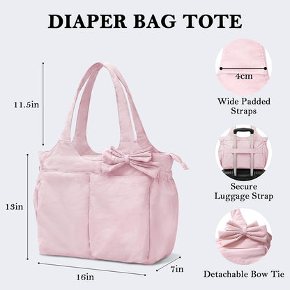 Diaper Bag Tote Hospital Bag Purse for Women, Large lightweight Baby Bag for Travel fits 40oz Tumbler for Travel,Nurse,Office with 13 pockets,changing pad,Pink
