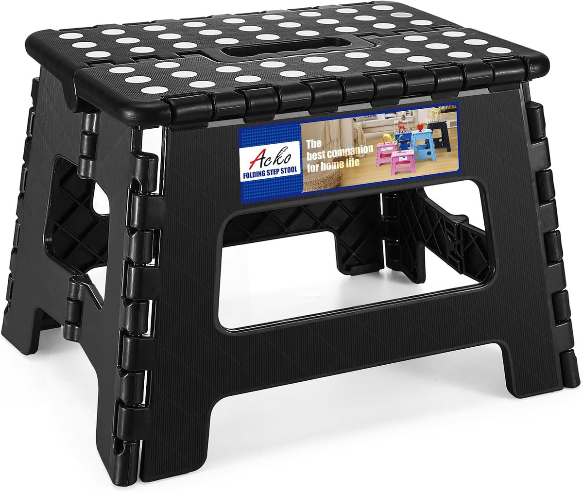 13 Inch Folding Step Stool, Holds 300 lb for Adults and Kids, Black