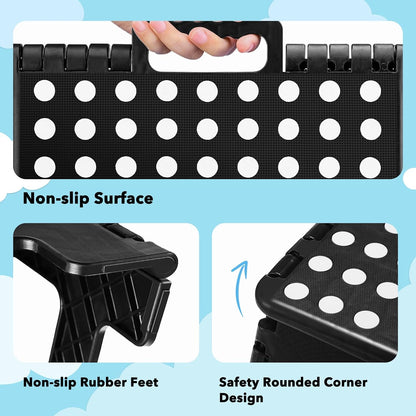 13 Inch Folding Step Stool, Holds 300 lb for Adults and Kids, Black