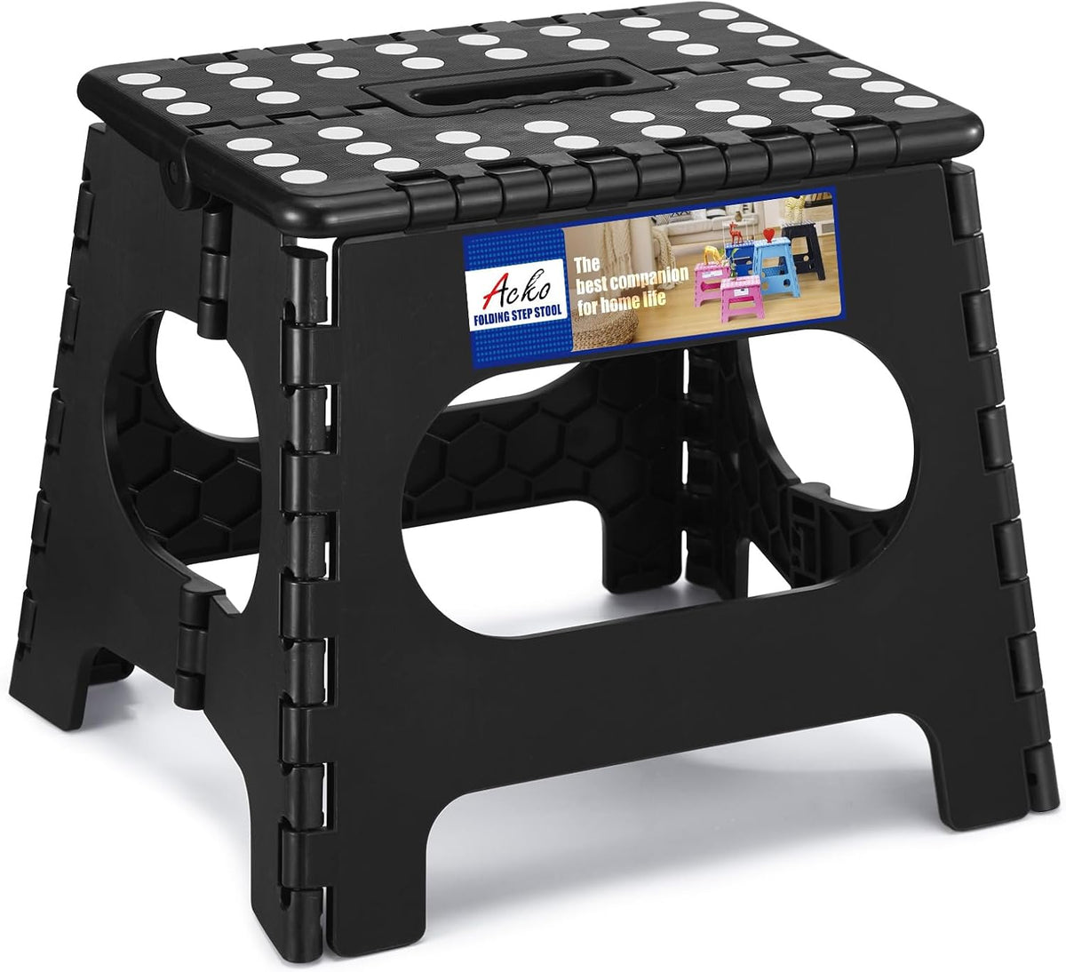 13 Inch Folding Step Stool, Holds 300 lb for Adults and Kids, Black