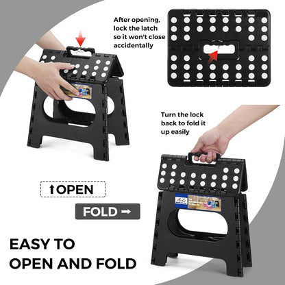 13 Inch Folding Step Stool, Holds 300 lb for Adults and Kids, Black