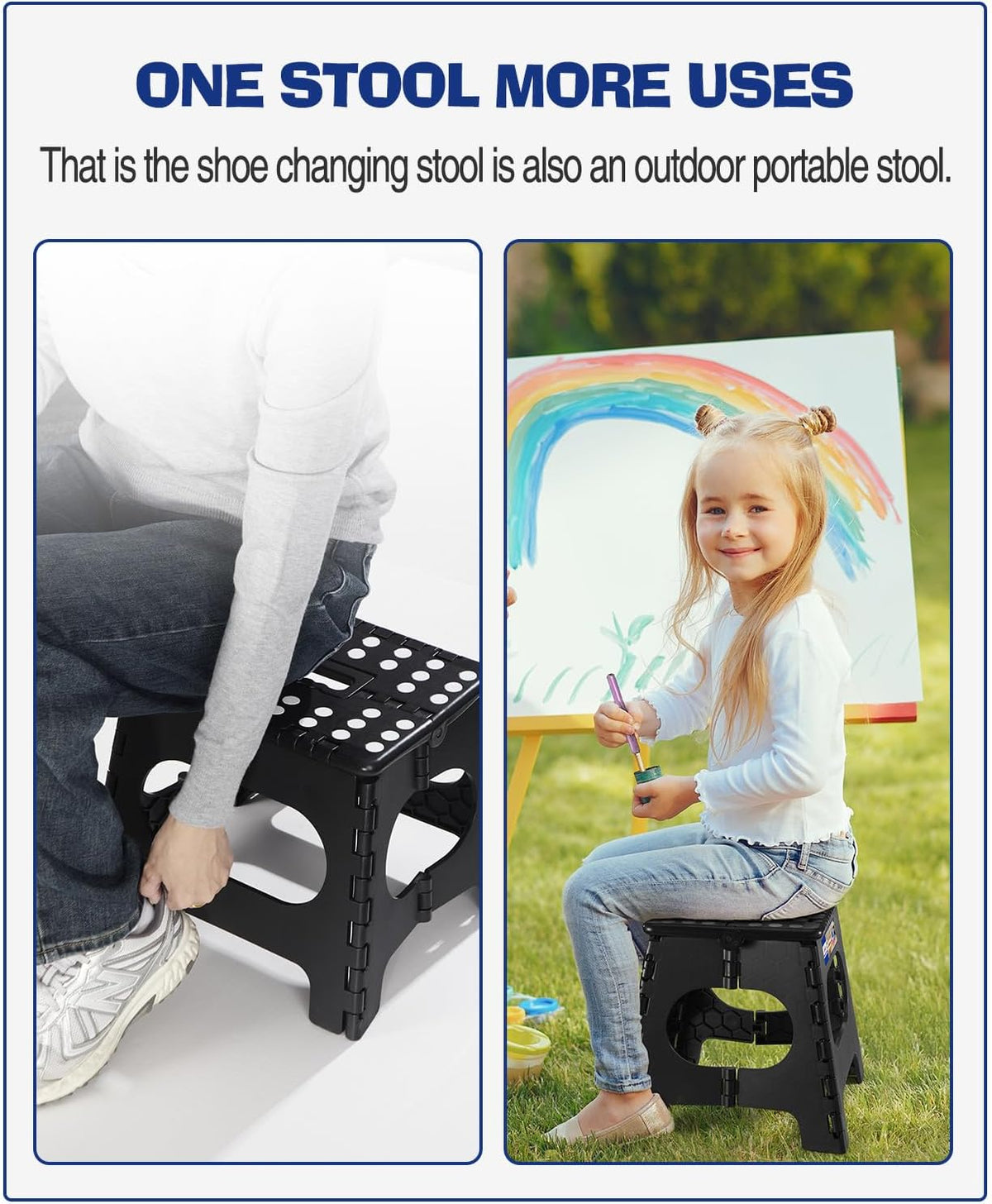 13 Inch Folding Step Stool, Holds 300 lb for Adults and Kids, Black