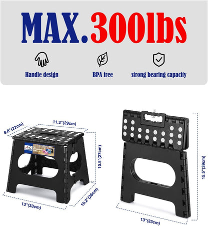 13 Inch Folding Step Stool, Holds 300 lb for Adults and Kids, Black