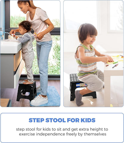 13 Inch Folding Step Stool, Holds 300 lb for Adults and Kids, Black