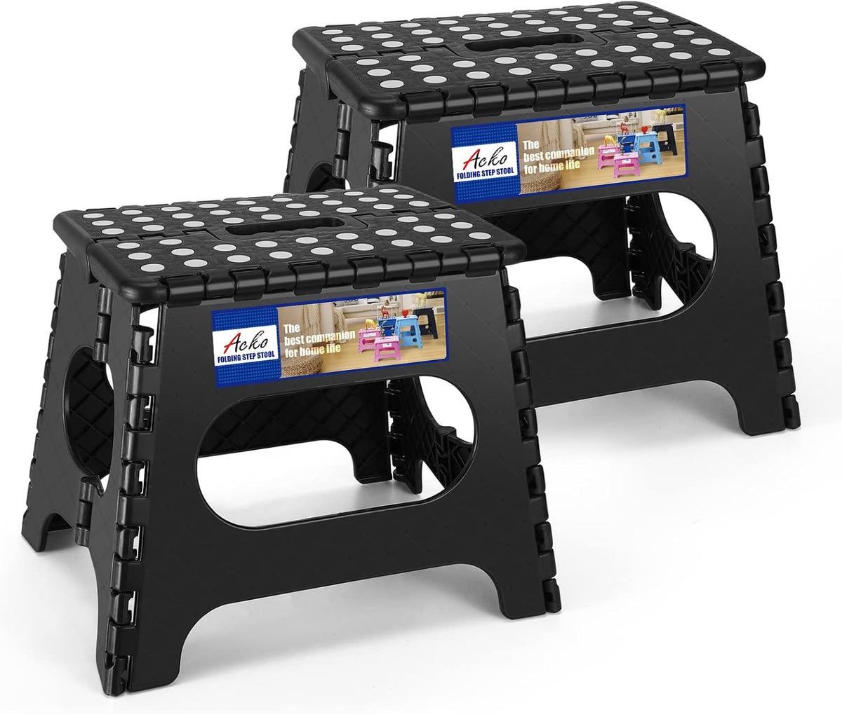 13 Inch Folding Step Stool, Holds 300 lb for Adults and Kids, Black
