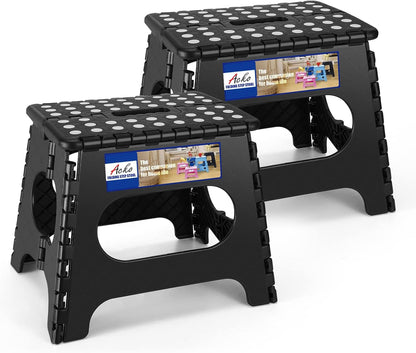 13 Inch Folding Step Stool, Holds 300 lb for Adults and Kids, Black