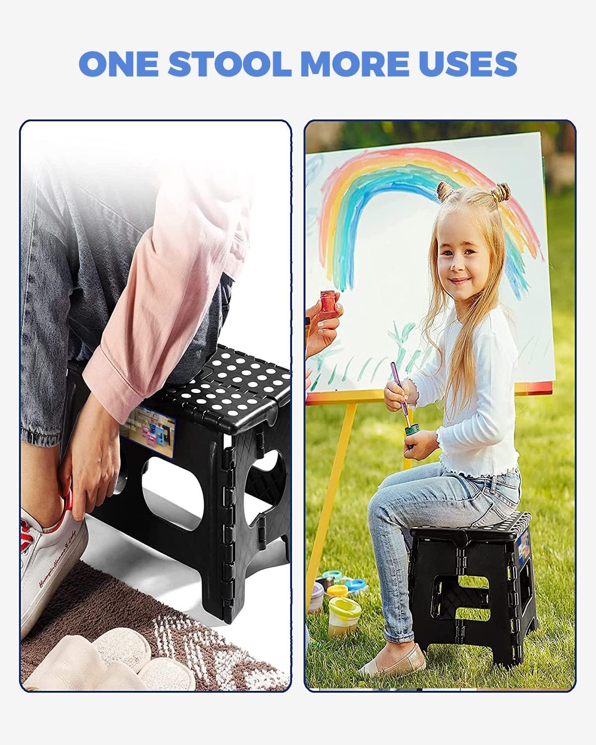 13 Inch Folding Step Stool, Holds 300 lb for Adults and Kids, Black