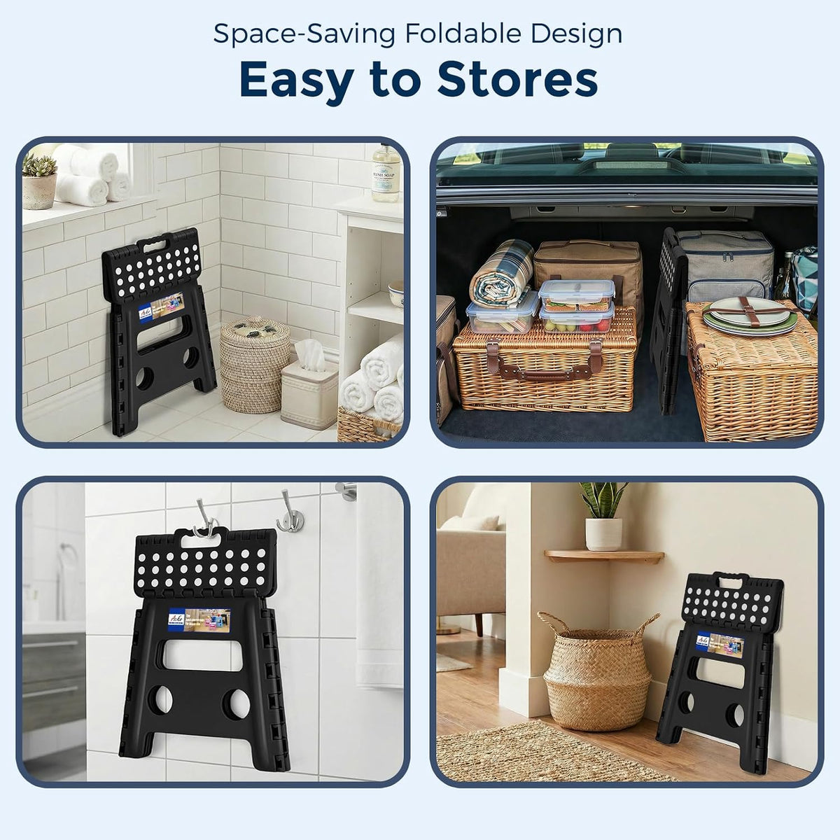 13 Inch Folding Step Stool, Holds 300 lb for Adults and Kids, Black