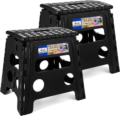 13 Inch Folding Step Stool, Holds 300 lb for Adults and Kids, Black