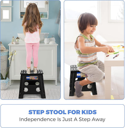 13 Inch Folding Step Stool, Holds 300 lb for Adults and Kids, Black